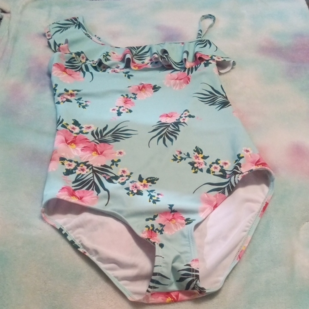 Floral Ruffle One-Shoulder Swimsuit - Picture 2 of 9